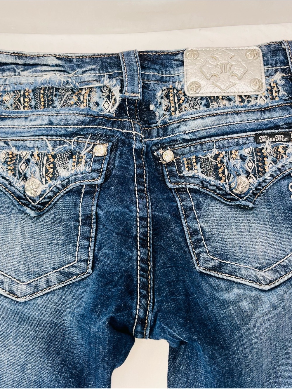 Miss Me Women's Boot Cut Jeans with Embroidered Back Pockets - Blue